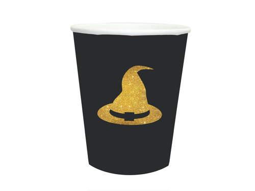 Kubeczki papierowe na Halloween Czarownica i kot - 250 ml - 6 szt.