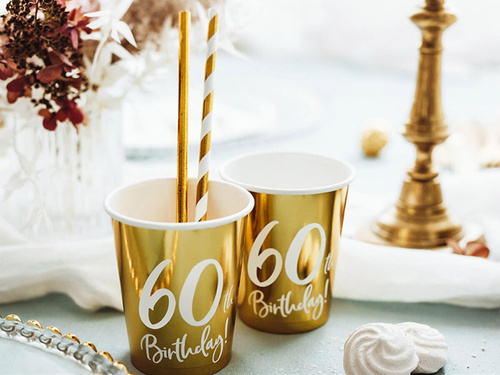 Kubeczki papierowe na sześćdziesiąte urodziny 60h Birthday! 220 ml - 6 szt.