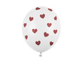 Balony lateksowe białe w czerwone serduszka - 30 cm - 6 szt.