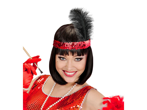 Opaska z piórem i cekinami Retro czerwona - 1 szt.