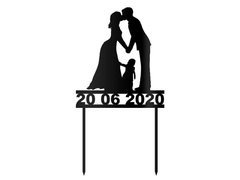 Topper z pleksi czarny na tort Młoda Para - 13 cm