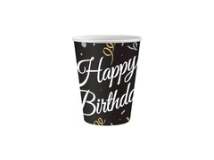 Kubeczki papierowe Happy Birthday czarne - 250 ml - 6 szt.