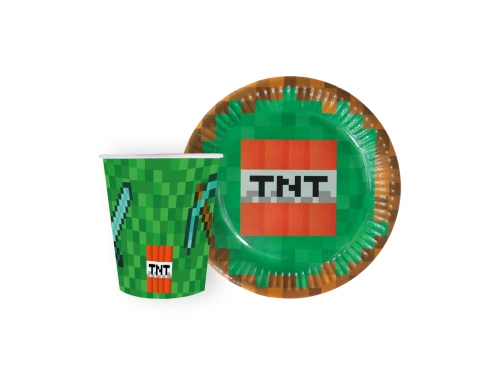 Zestaw kubeczki i talerzyki papierowe Piksele - 24 szt.