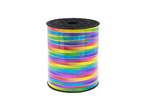 Wstążka ozdobna do balonów holograficzna wielokolorowa - 225 m