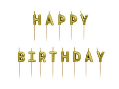 Świeczki pikery napis Happy Birthday - złoty