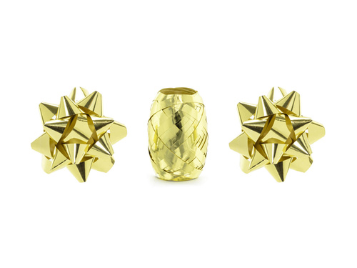 Zestaw wstążek i rozetek ozdobnych - metaliczne złote - 3 szt.