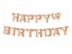 Baner Happy Birthday metaliczny różowo-złoty z kokardką - 160 cm - 1 szt.