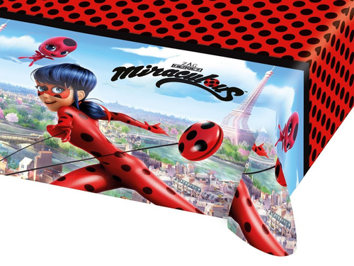 Zestaw kubeczki, talerzyki i serwetki papierowe + obrus na urodziny Miraculum - 37 szt.