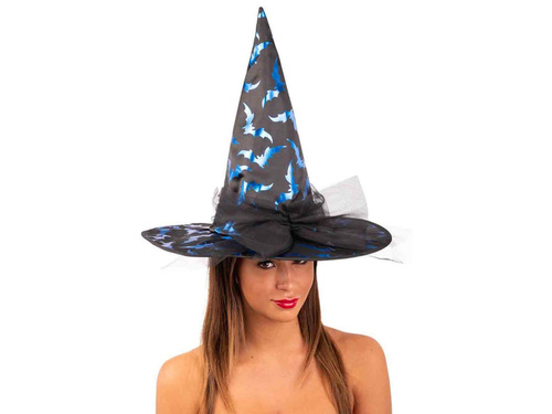 Kapelusz czarownicy z niebieskimi nietoperzami - 1 szt.