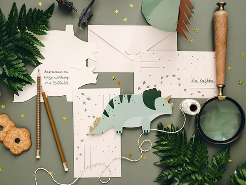 Zaproszenia urodzinowe Triceratops Dinozaury - 6 szt.