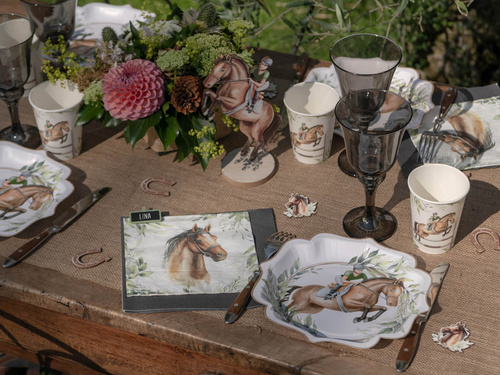 Zestaw kubeczki + serwetki + talerzyki papierowe Jazda konna - 40 szt.