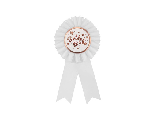 Kotylion Bride to be na wieczór Panieński biały - 8 cm - 1 szt.
