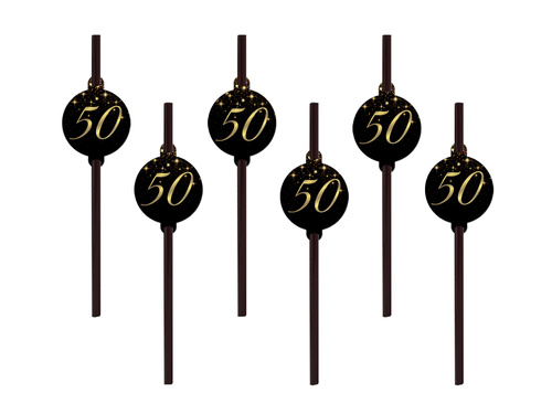 Słomki czarne Sparkling na pięćdziesiąte urodziny - 6 szt.