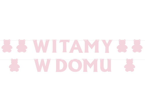 Baner na Witamy w domu różowy z misiami - 5 m