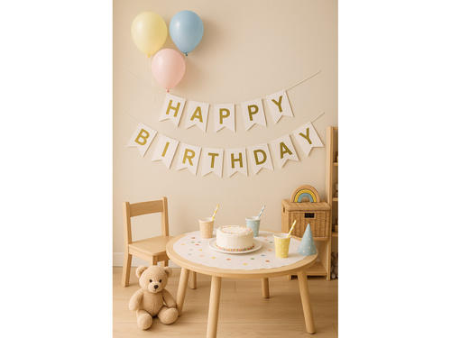 Baner flagi biały z napisem Happy Birthday - 190 cm - 1 szt.