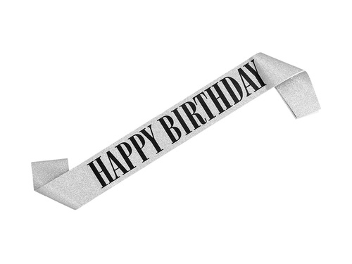 Szarfa urodzinowa Happy Birthday srebrna - 1 szt.