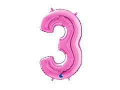 Balon foliowy cyfra 3 fuksjowa - 66 cm - 1 szt.