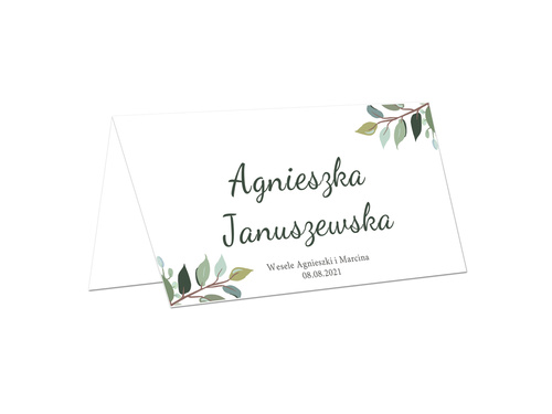 Winietki personalizowane składane z zielonymi listkami - 15 szt.