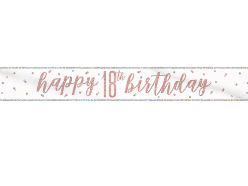 Baner Happy Birthday różowe złoto na 18 urodziny - 274 cm - 1 szt.