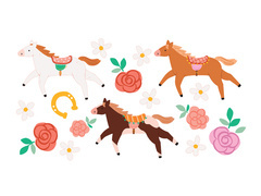 Tatuaże zmywalne Konie i kwiaty - 16 szt.
