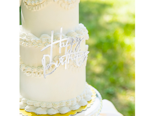 Topper na bok tortu Happy Birthday - srebrny - 1 szt.