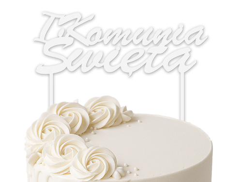 Topper z pleksi biały na tort IHS I Komunia Święta - 1 szt.