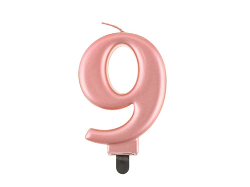 Świeczka cyferka metaliczna różowe złoto - 9 - dziewiątka