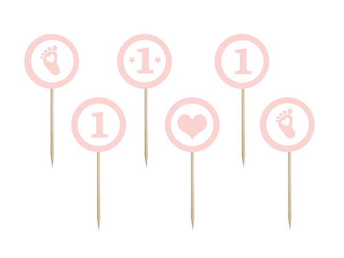 Pikery na tort na roczek dziewczynki - 6 szt.