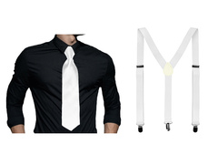 Biały zestaw akcesoriów szelki z krótkim krawatem - 2 szt.