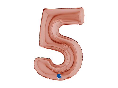 Balon foliowy cyfra 5 złoty róż - 14" - 1 szt.