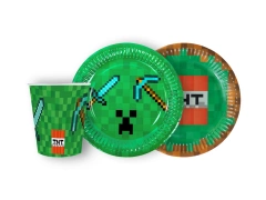 Zestaw kubeczki + talerzyki papierowe Piksele - 24 szt.