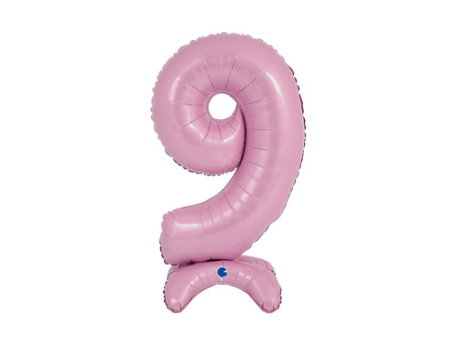 Balon foliowy stojący cyfra 9 pastelowa różowa - 64 cm - 1 szt.