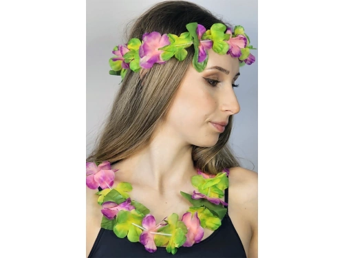 Zestaw hawajski limonkowo-fioletowy - 4 elementowy