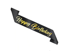 Szarfa urodzinowa Happy Birthday czarna - 1 szt.
