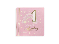 Zaproszenia na roczek różowe - 5 szt.