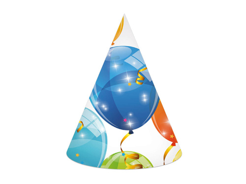 Czapeczki urodzinowe Błyszczące Baloniki - 6 szt.