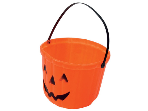 Wiaderko pomarańczowe z dynią na Halloween - 20 cm - 1 szt.