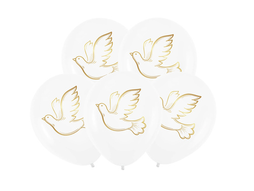 Balony lateksowe białe z gołębiem - 30 cm - 5 szt.