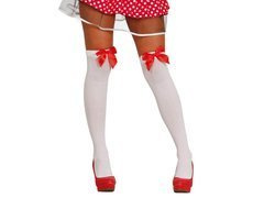 Pończochy białe z czerwonymi kokardami