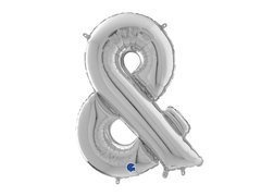 Balon foliowy srebrny znak & - 66 cm - 1 szt.