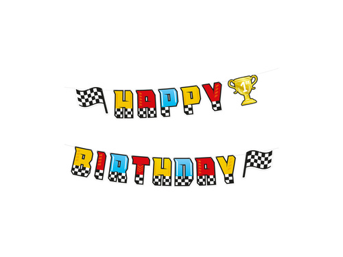 Baner Happy Birthday Wyścigówki - 220x17cm - 1 szt.