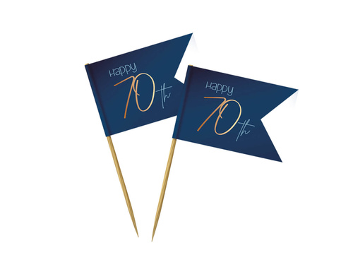Pikery na muffiny Happy 70th granatowe - 36 szt.