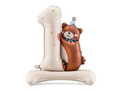 Balon foliowy stojący cyfra 1 z misiem - 81 cm - 1 szt.