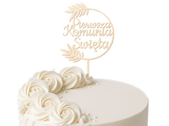 Topper drewniany na tort Pierwsza Komunia Święta - 1 szt.