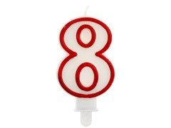 Świeczka cyferka z czerwoną obwódką ósemka - "8"