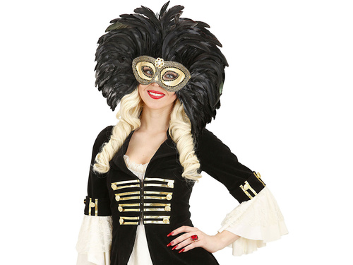 Maska karnawałowa złota z piórami - 1 szt.