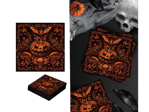 Serwetki Nawiedzona Dynia na Halloween - 33 cm - 20 szt.