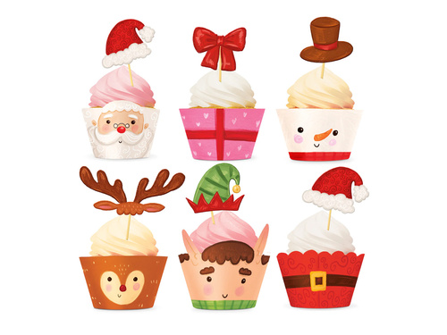 Zestaw dekoracji na babeczki na Boże Narodzenie- 12 szt.