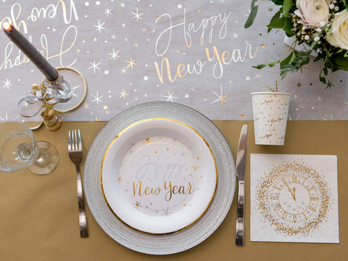 Bieżnik sylwestrowy Happy New Year biały - 28 cm x 3 m - 1 szt.