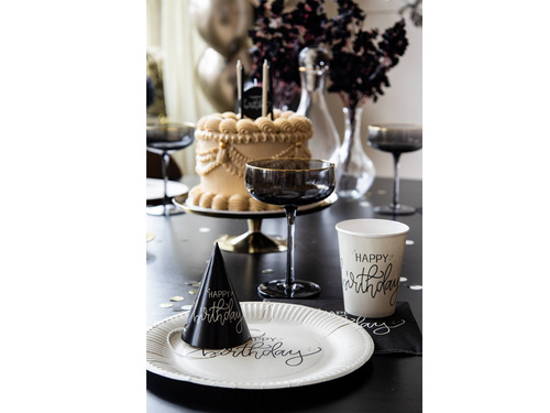 Talerzyki papierowe na urodziny beżowe Happy Birthday - 23 cm - 8 szt.